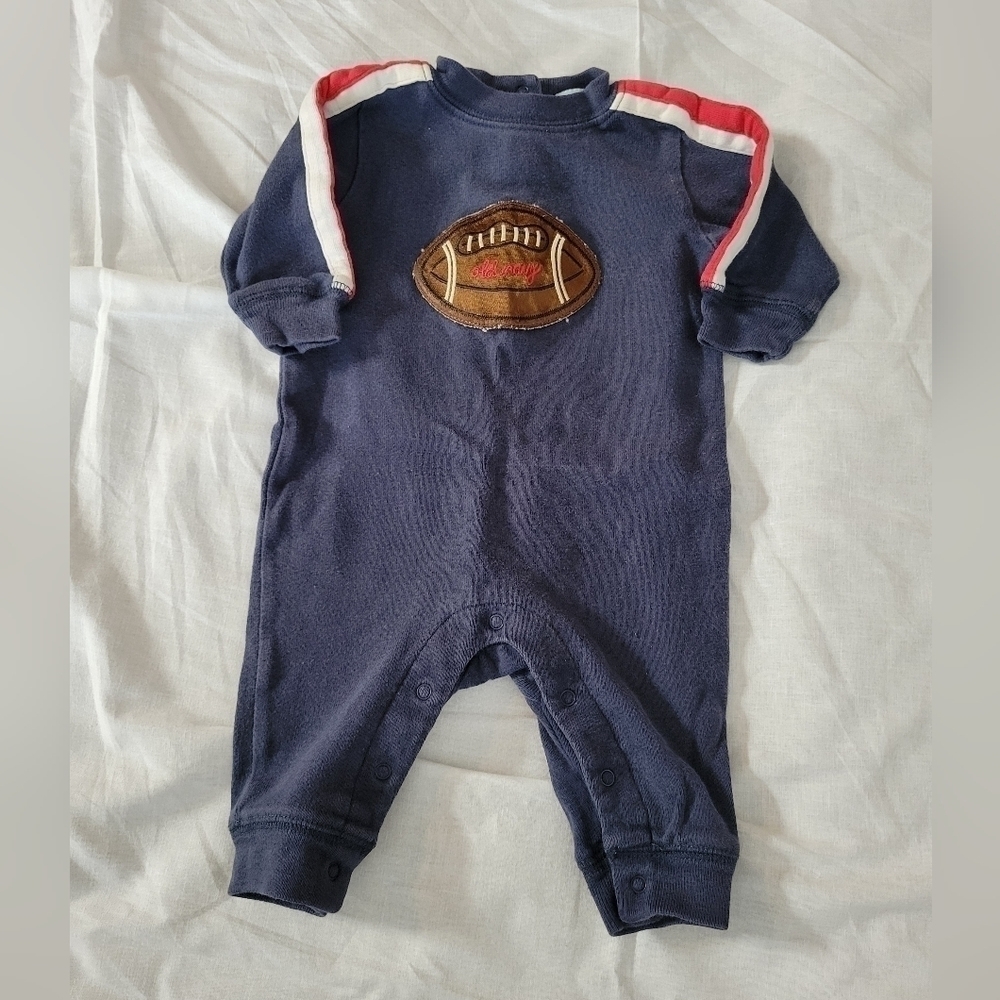 Old Navy VTG navy blue w/red & white striped football patch snap bottom 1pc 0-3m